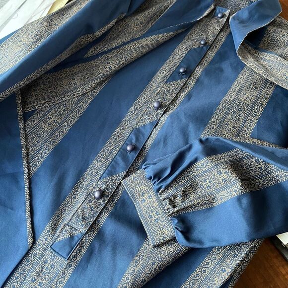 VTG Bayard Sport Blue Stripe Bow Tie Shirt Dress A-Line Made in USA L - Picture 6 of 13